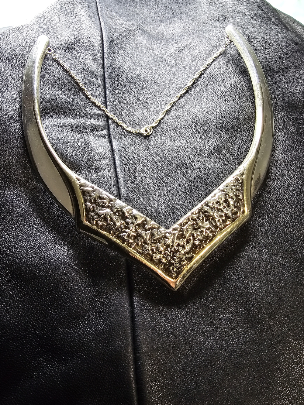 Silver Statement V-Shaped Collar Necklace - Women Jewelry